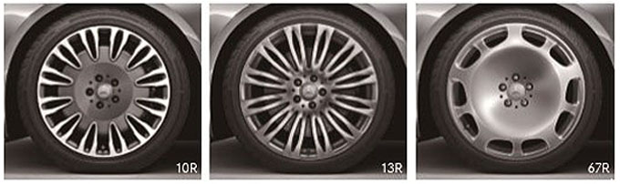 左为S 400 4MATIC配备轮圈;中为S 500 4MATIC配备轮圈(S600可选);右为S 600配备轮圈